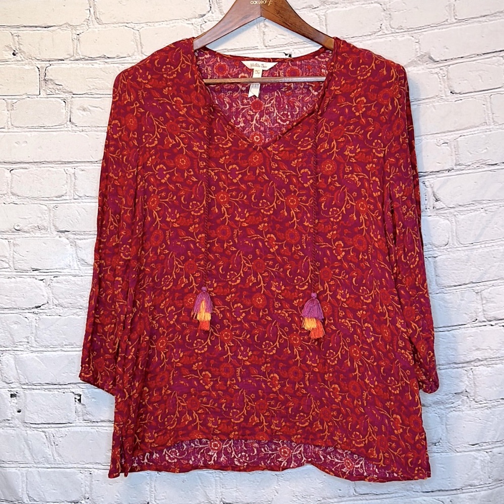 Matilda Jane Burgundy Red Orange Long Sleeve Tassel Tunic Top Size Small